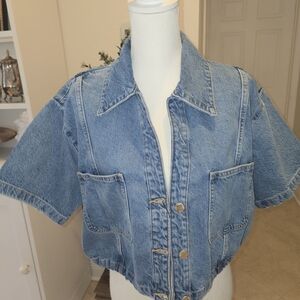 Zara Denim Crop Short Sleeve Jacket